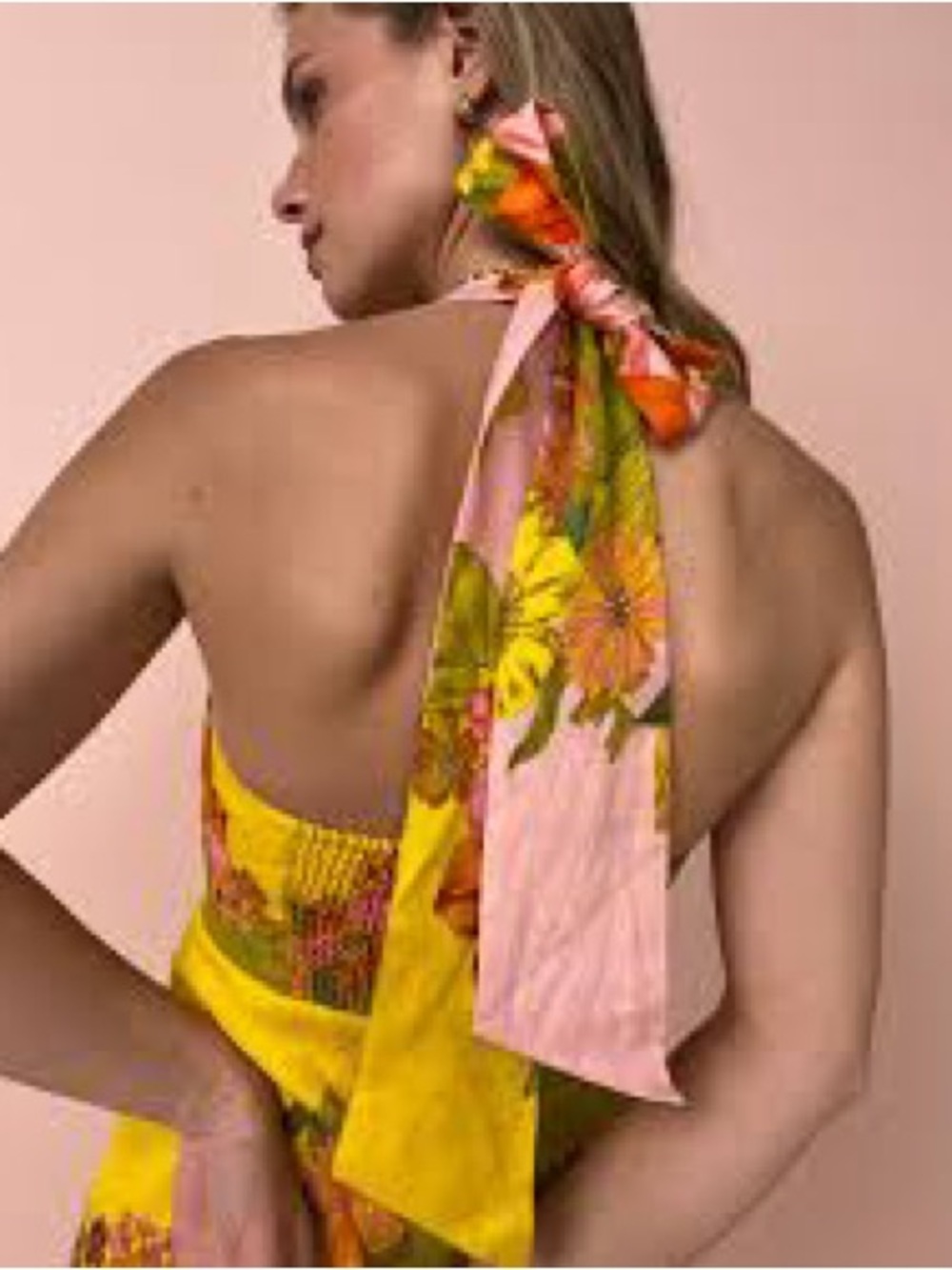 Floral Linen Resort Mini Halter Tie Dress (small) - Picture 2 of 12